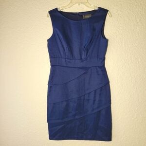 Connected Apparel Women's Size 8P Pencil Dress Navy Blue Sleeveless Knee Length